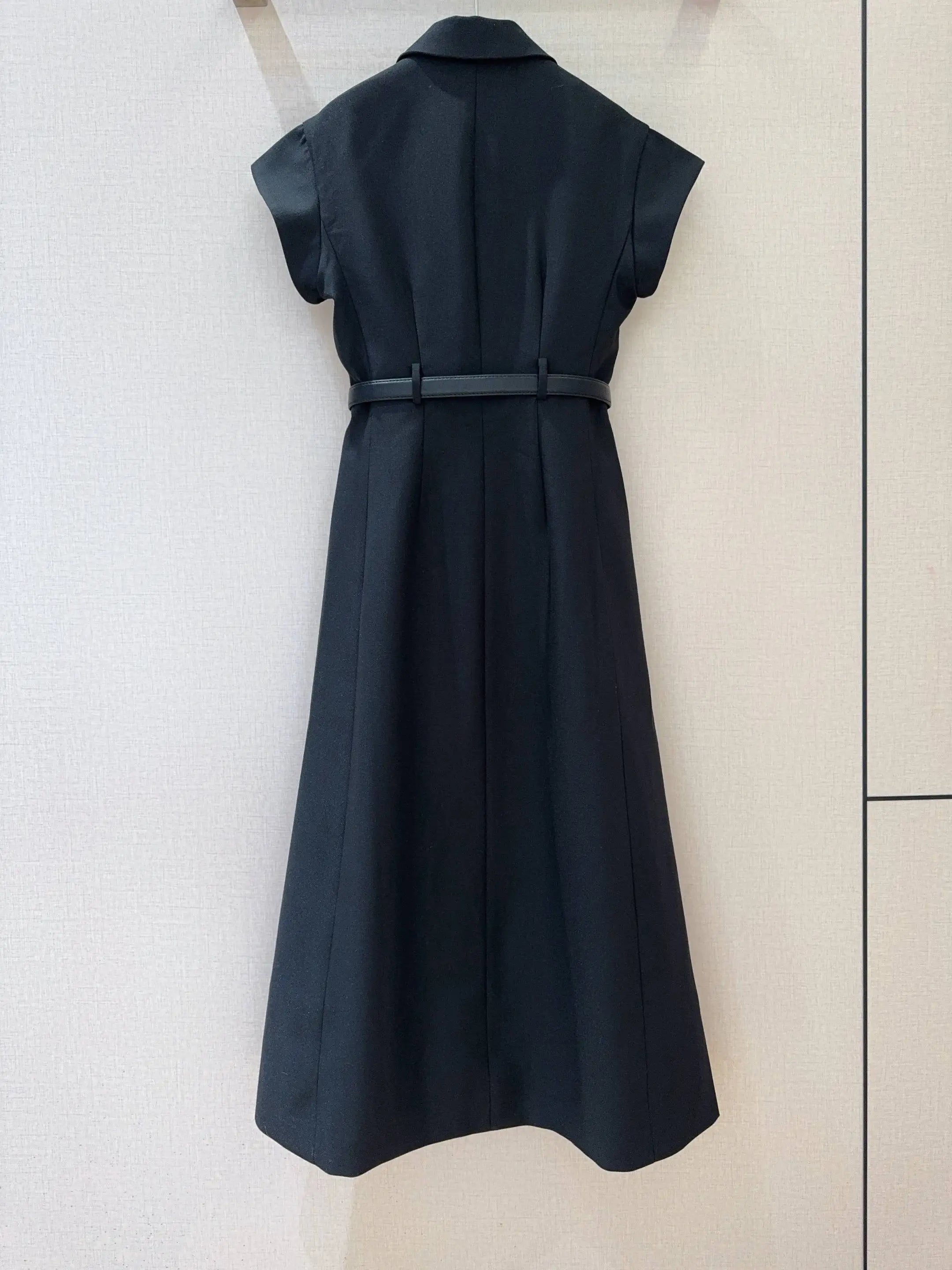 JO-25 Autumn/Winter Elegant and Simple Solid Color Suit Dress, Double-Breasted Lapel Short-Sleeve Commuter Dress with Belt