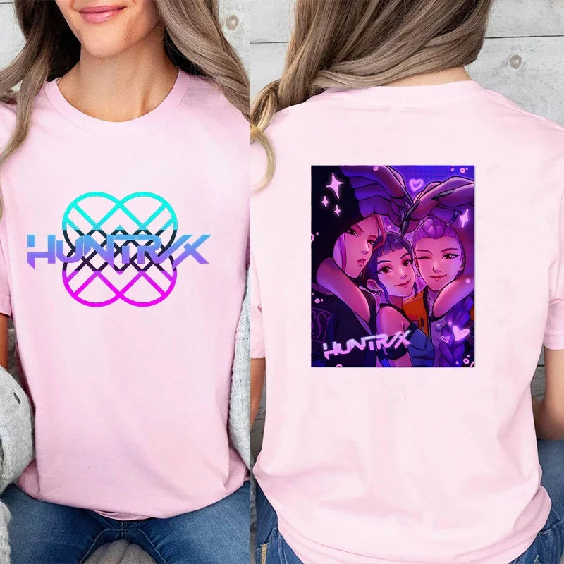 Kpop Demon Hunter HuntrX Print T-Shirts Korean Anime Tshirts Women Clothes Fashion Harajuku Kawaii T-shirt Women's Y2K Clothing