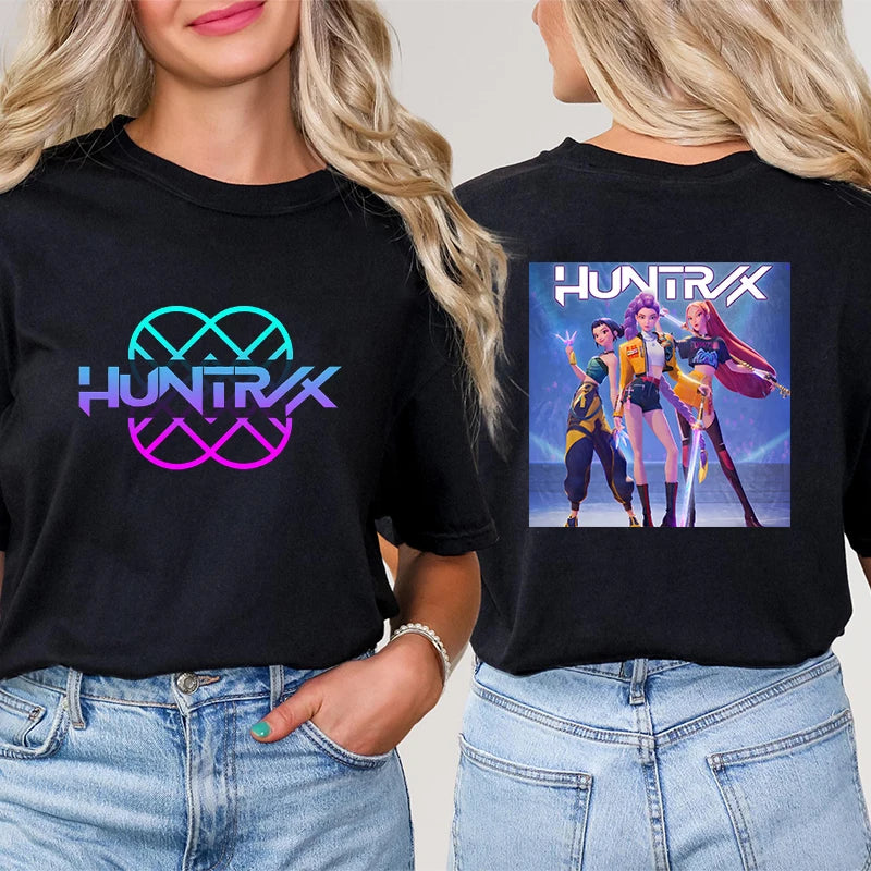 Kpop Demon Hunter HuntrX Print T-Shirts Korean Anime Tshirts Women Clothes Fashion Harajuku Kawaii T-shirt Women's Y2K Clothing