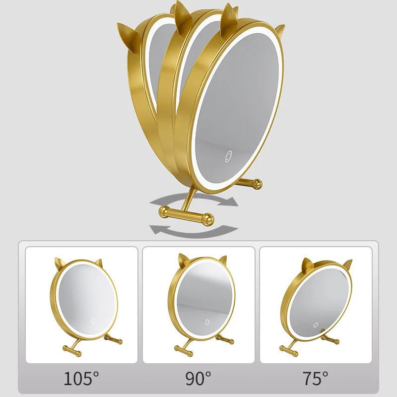 Desktop Smart LED Makeup Mirror with Light Home Bedroom Dressing Table Mirror Student Dormitory Desktop Dressing Mirror