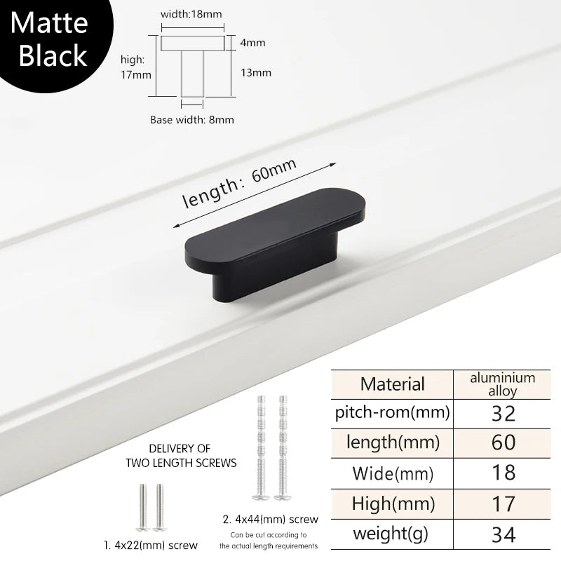 Modern style wardrobe cabinet bathroom cabinet black pulls drawer handles furniture cupboard aluminum alloy handle