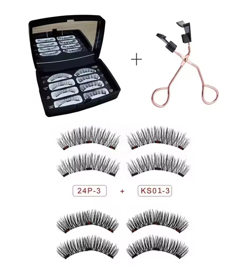 3D Magnetic Eyelashes Natural Soft Reusable Easy To Wear Eyelash Extension Beauty Makeup Tool faux mink false eyelashes & mirror