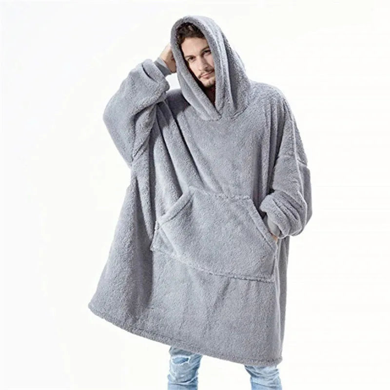 New Winter Women Double-faced Fleece Hoodie Blanket Oversize Large Pocket Warm Couple Loose Sweatshirts Women And Men Robe