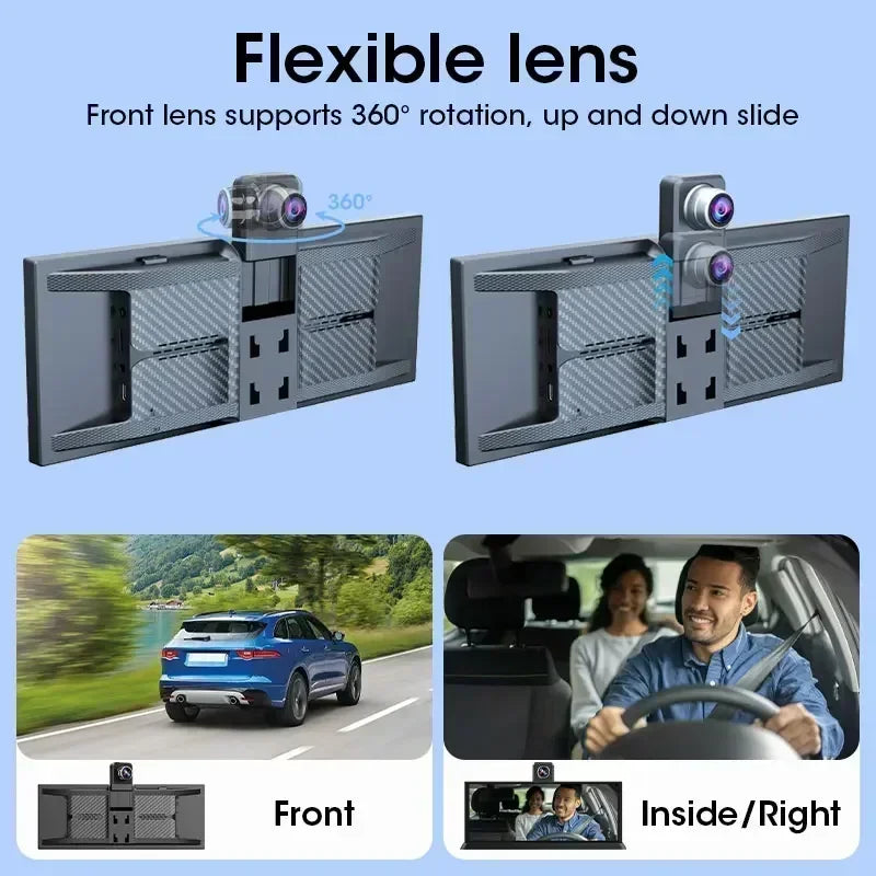 11.3 inch Dashcam 4K 360° Rotating Camera Wireless Carplay Android Auto Dash Cam Video Recorder Dashboard Car DVR FM AUX