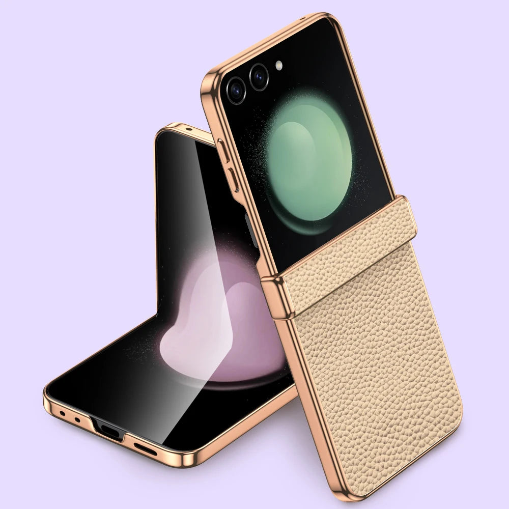 LANGSIDI Brand For samsung Galaxy Z flip 7 FE 6 5 flip7 Luxury Genuine Leather Hinge Protection Case Ultra-Thin Shockproof cover