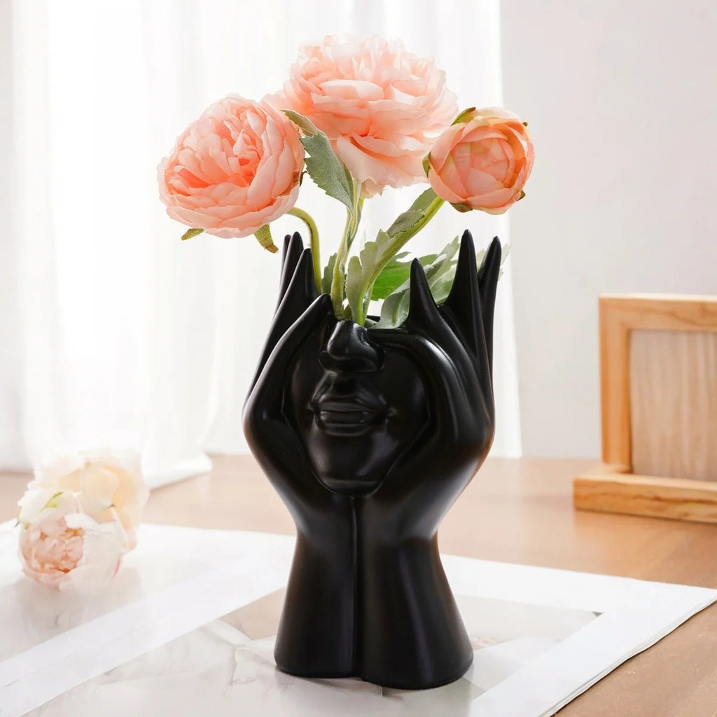 1PC, a modern and simple resin double-hand face support design household vase, which can be given as a gift