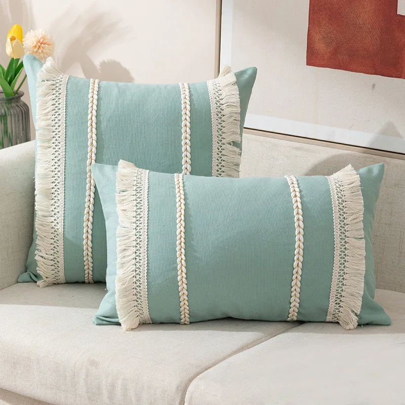 Bohemian Pillowcase Living Room Sofa Tassel Throw Pillow Case Macaron Knitted Home Decorative Cushion Waist Cover