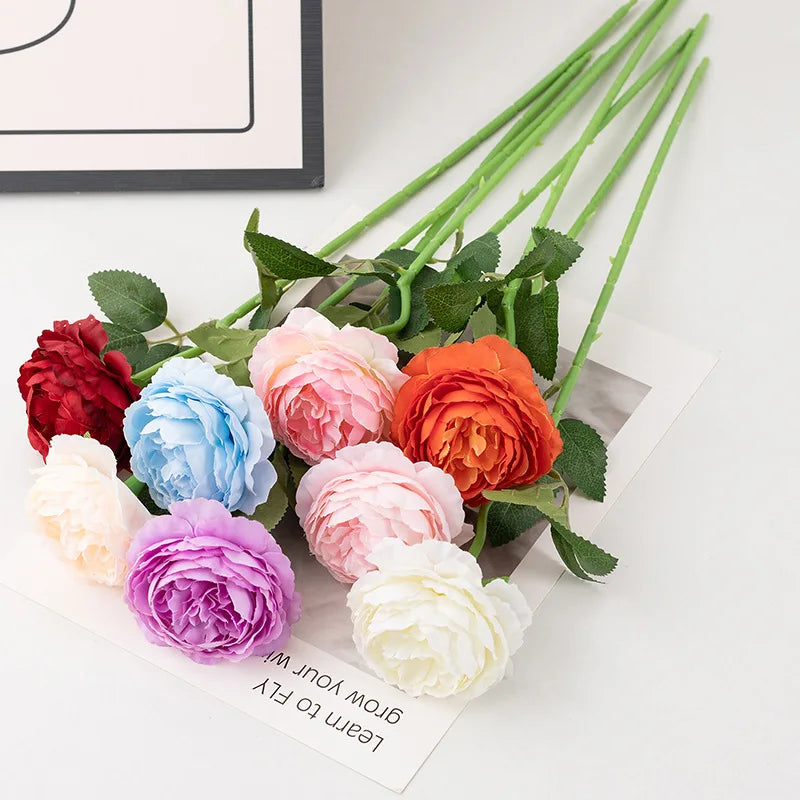 48cm Artificial Flowers Branches Rose Real Touch Peony Decor For Home Vase Wedding   Christmas Valentine's Gift Fake Flower