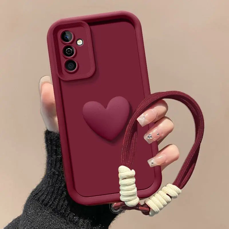 For Samsung Galaxy A56 Case Samsung Galaxy A36 Cover Samsung Galaxy A26 Phone Case 3D Love Heart Hand Strap Back Cover