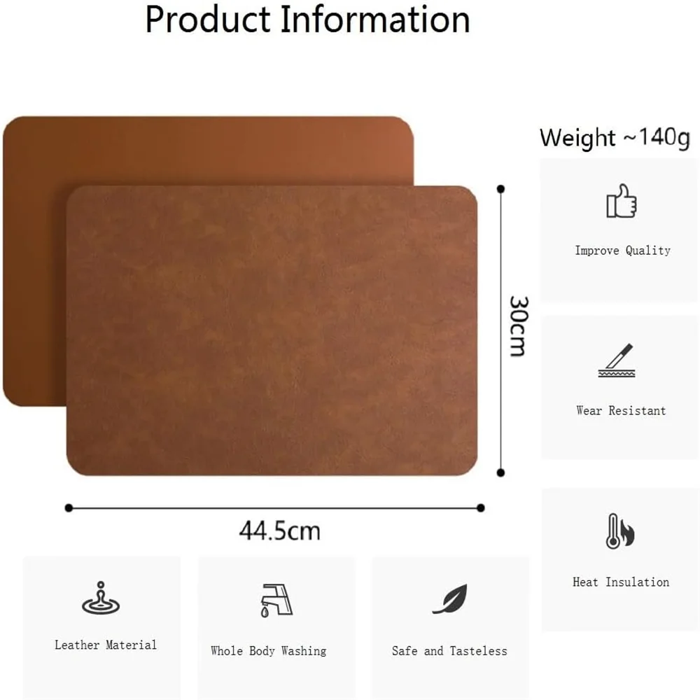 Colors Washed Cowhide Pattern PU Leather Placemats,Heat Resistant Kitchen Table Mats,Waterproof Wipeable for Party Decoration