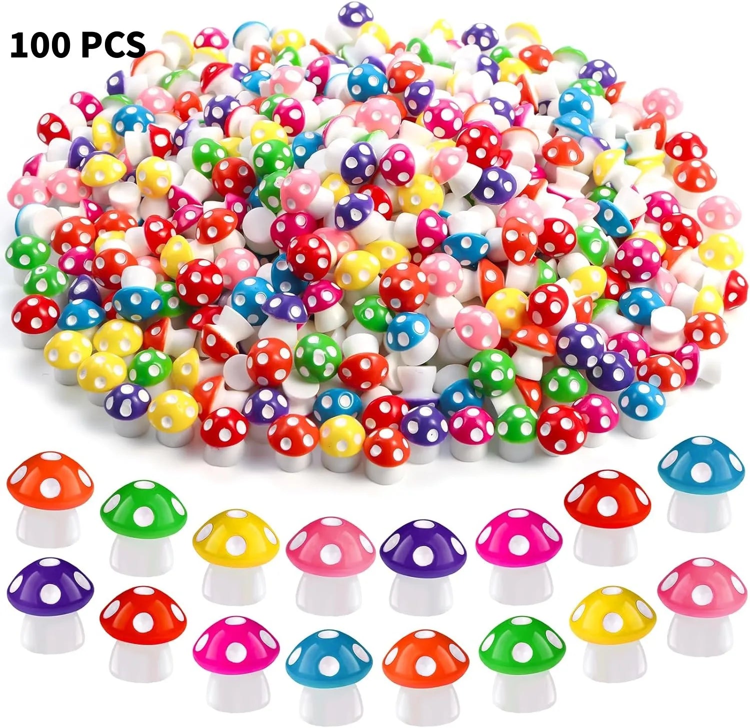 50/100pcs Mini Resin Mushroom 8 Colors Small Mushrooms for Dollhouse Decor Micro Fairy Garden Landscape Aquarium Tiny Toys