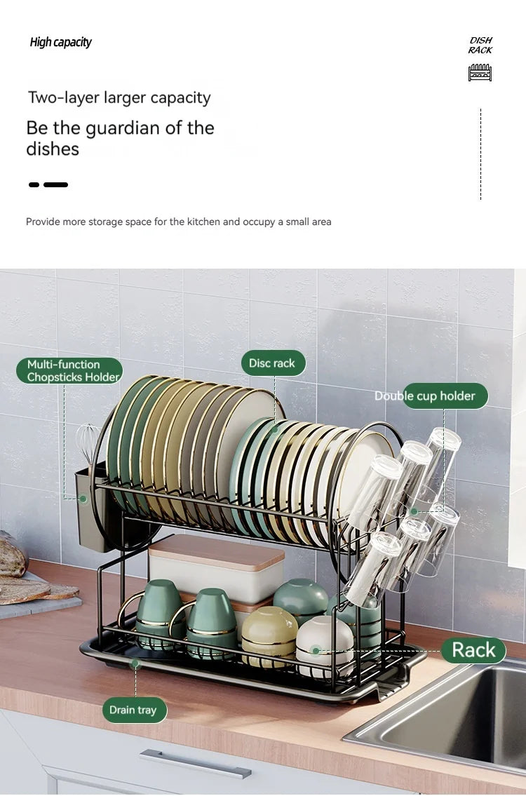 Kitchen Drain Rack Countertop Dish and Spoon Storage Organize  Multifunctional Cupboard Shelf Cup Holder Tableware Organization