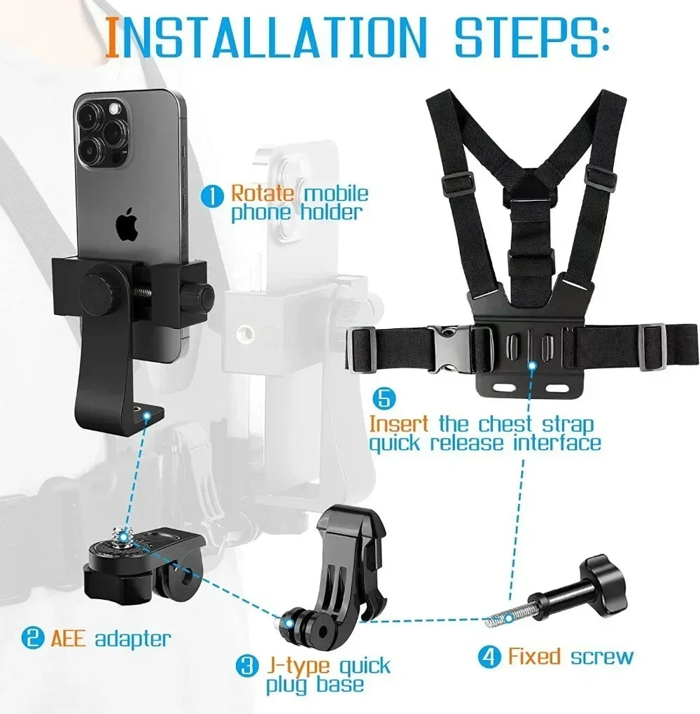 Hands Free Adjustable Chest Phone Strap Universal Harness Strap for IPhone 16 15 Samsung Telephone Wearable Neck Lanyard Stand
