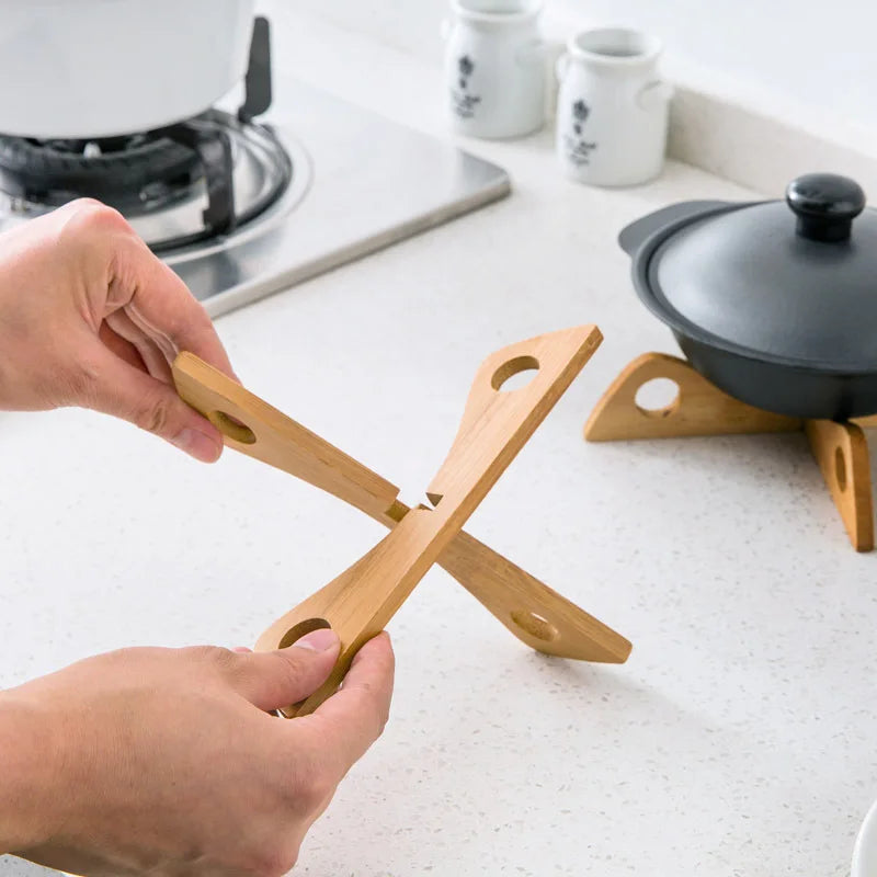 Cross Tray Holder Wooden Removable Table Mat Anti-Heat Steam Table Mat Household Kitchen Anti-Slip Wooden Mat Gadget