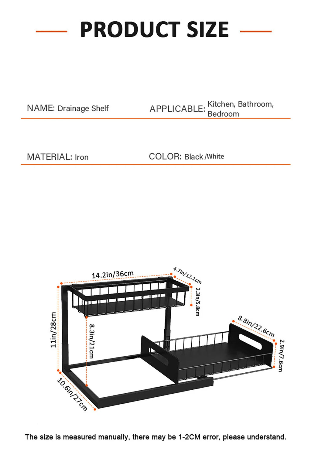 Carbon Steel Kitchen Shelf Double Space Saving Shelves Pull-out Design Countertop/Under Cabinet Dual Use