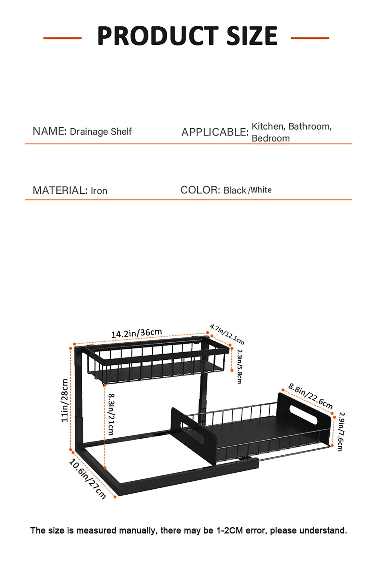 Carbon Steel Kitchen Shelf Double Space Saving Shelves Pull-out Design Countertop/Under Cabinet Dual Use