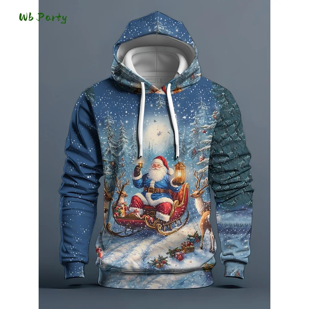 Fashion Men's Hooded Hoodies 3D Prints Christmas Theme Sweatshirt Drawstring Sportwear Long Sleeve Tops Casual Men's Sweatshirt
