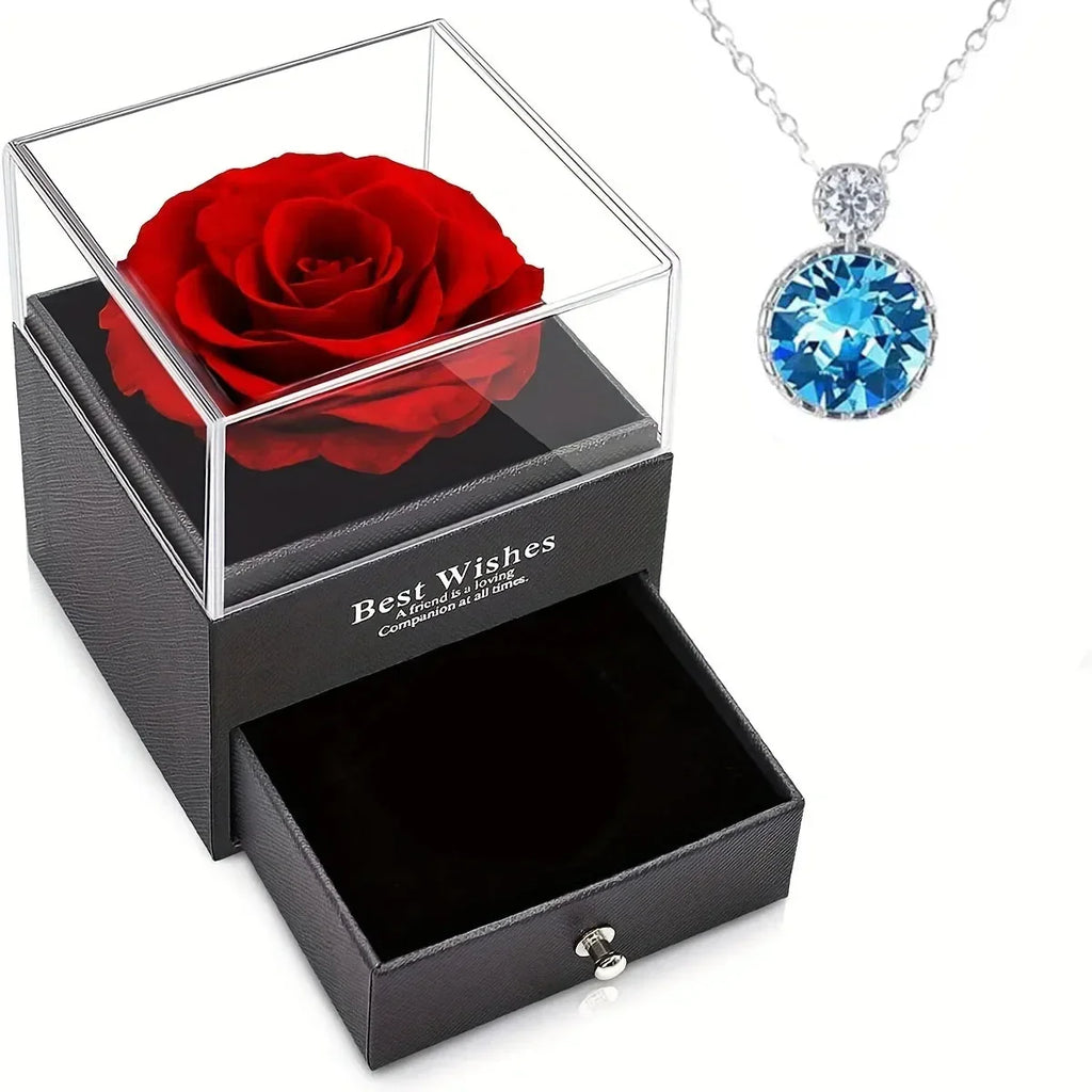 Gift for Girls Women Mother Eternal Rose Gift Box Heart Necklace Love You To The Moon and Back Jewelry Box for Wedding Christmas