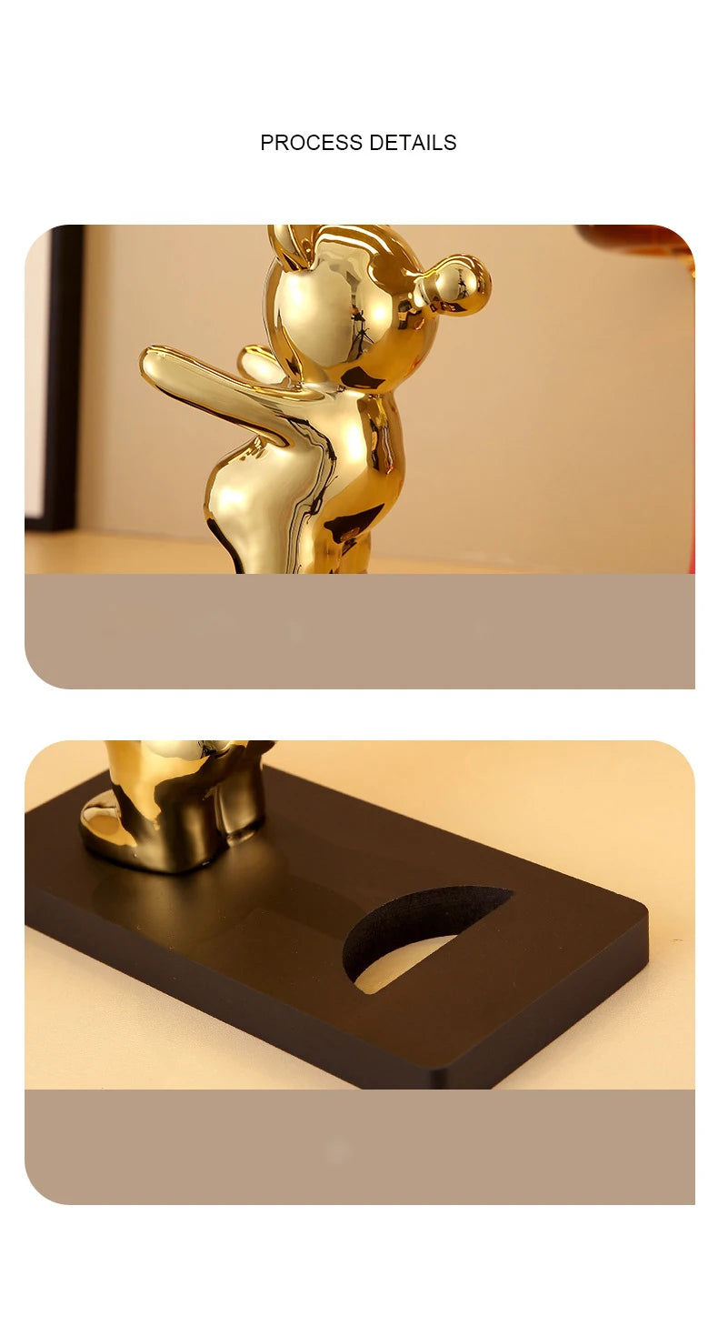 Ceramic Teddy Bear Red Wine Rack Statue Luxurious High-end Living Room Home Decor Dining Area TV Cabinet Wine Cabinet Decoration