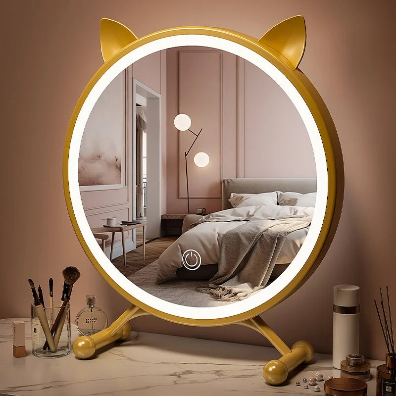 Desktop Smart LED Makeup Mirror with Light Home Bedroom Dressing Table Mirror Student Dormitory Desktop Dressing Mirror