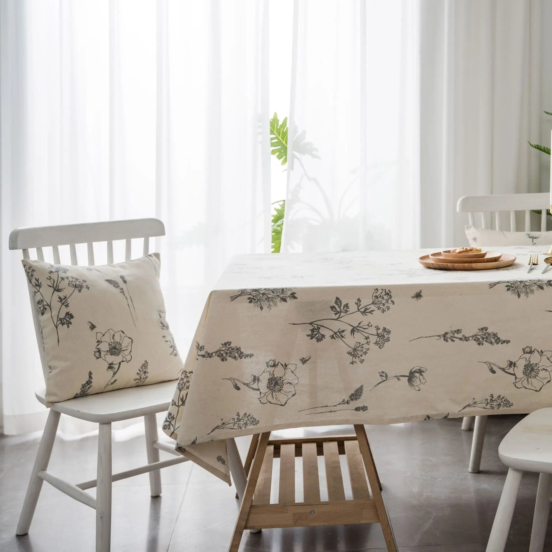 Print Cotton Linen Tablecloth Rustic Garden Natural Botanical Decorative Table Cover for Kitchen Dining Spring Summer Picnic