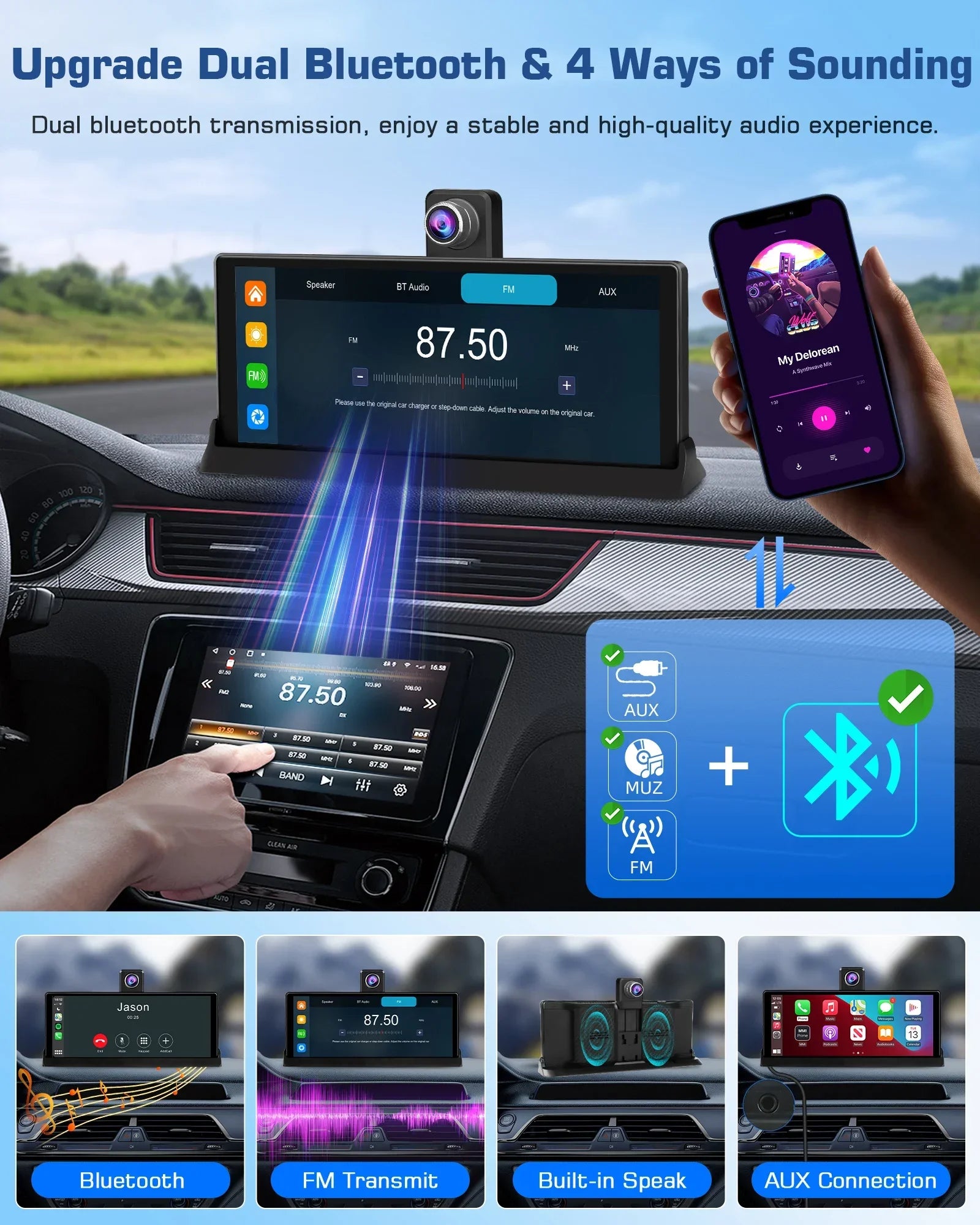 11.3 inch Dashcam 4K 360° Rotating Camera Wireless Carplay Android Auto Dash Cam Video Recorder Dashboard Car DVR FM AUX