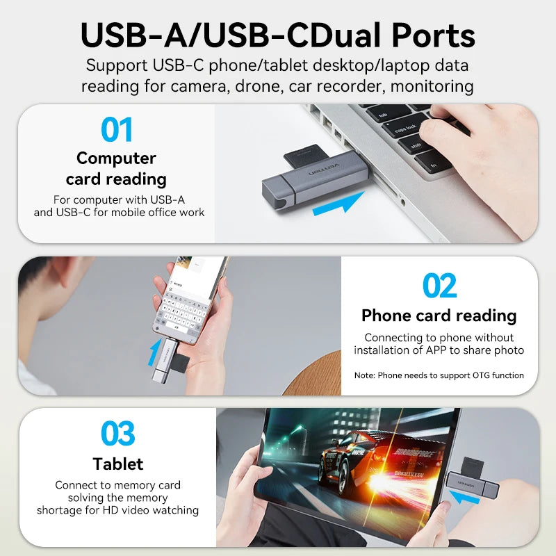 Vention SD Card Reader USB Type C to Micro SD TF Card Adapter for Laptop Accessories Phone Smart Memory USB 3.0 SD Card Adapter