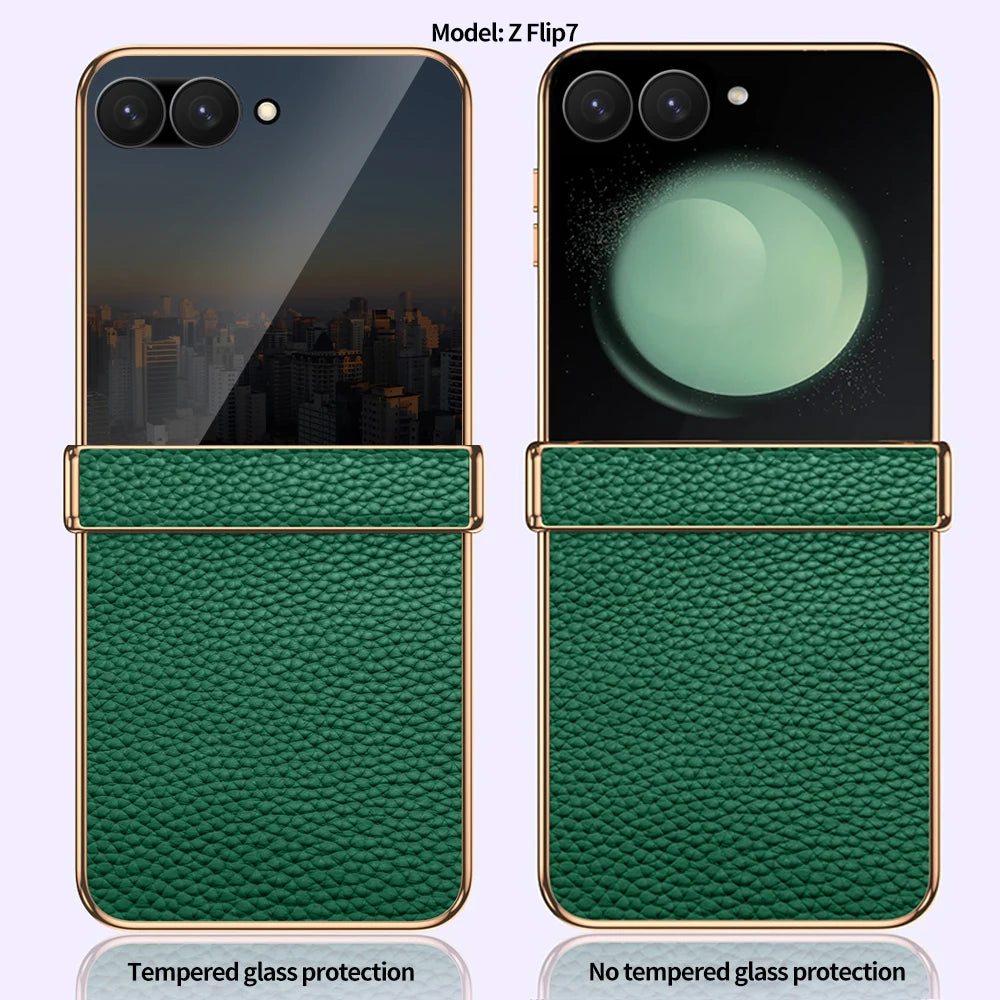 LANGSIDI Brand For samsung Galaxy Z flip 7 FE 6 5 flip7 Luxury Genuine Leather Hinge Protection Case Ultra-Thin Shockproof cover