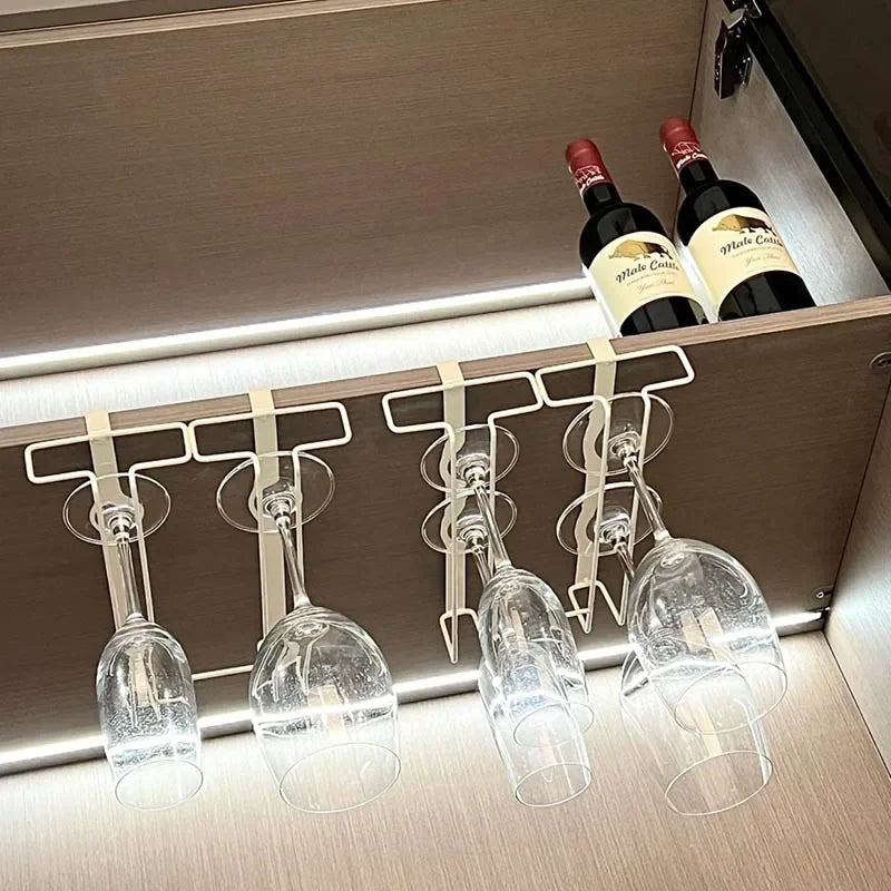 No Drilling Metal Wine Glass Holder - Stemware Rack for Under Cabinet Storage Kitchen Organization Kitchen/Bar Storage Supplies