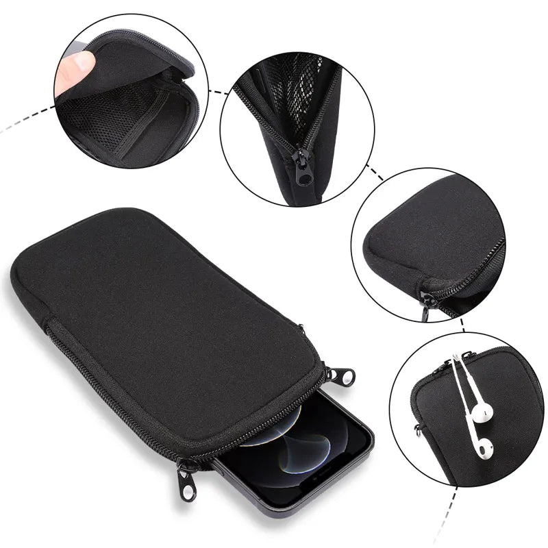Universal Neoprene Zipper 4.7-7.2inch Mobile Phone Bag For iPhone Samsung Xiaomi Huawei Shockproof Cellphone Storage Bag