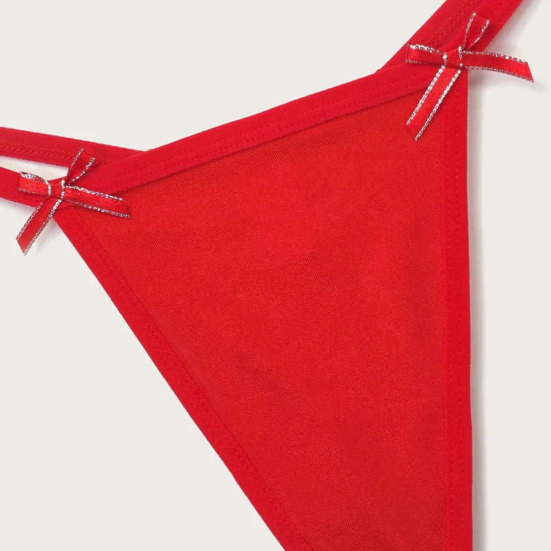 1pcs 2025 Bow Red Sexy Women G-string Low Rise Heart Decor Elegant Sexy Lingerie Breathable Comfortable Lady Thongs Underwear