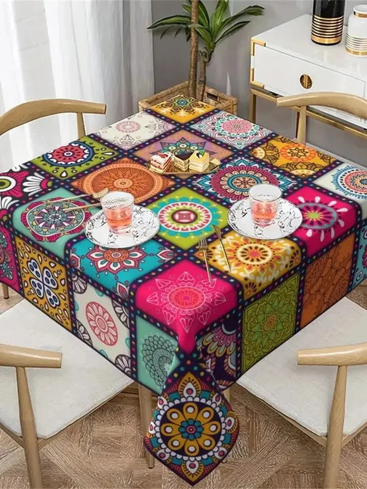 Square/Rectangle Bohemian Ins Style Waterproof Tablecloth Mandala Tablecloths Ethnic Style Table Cloth Festival Party Decoration