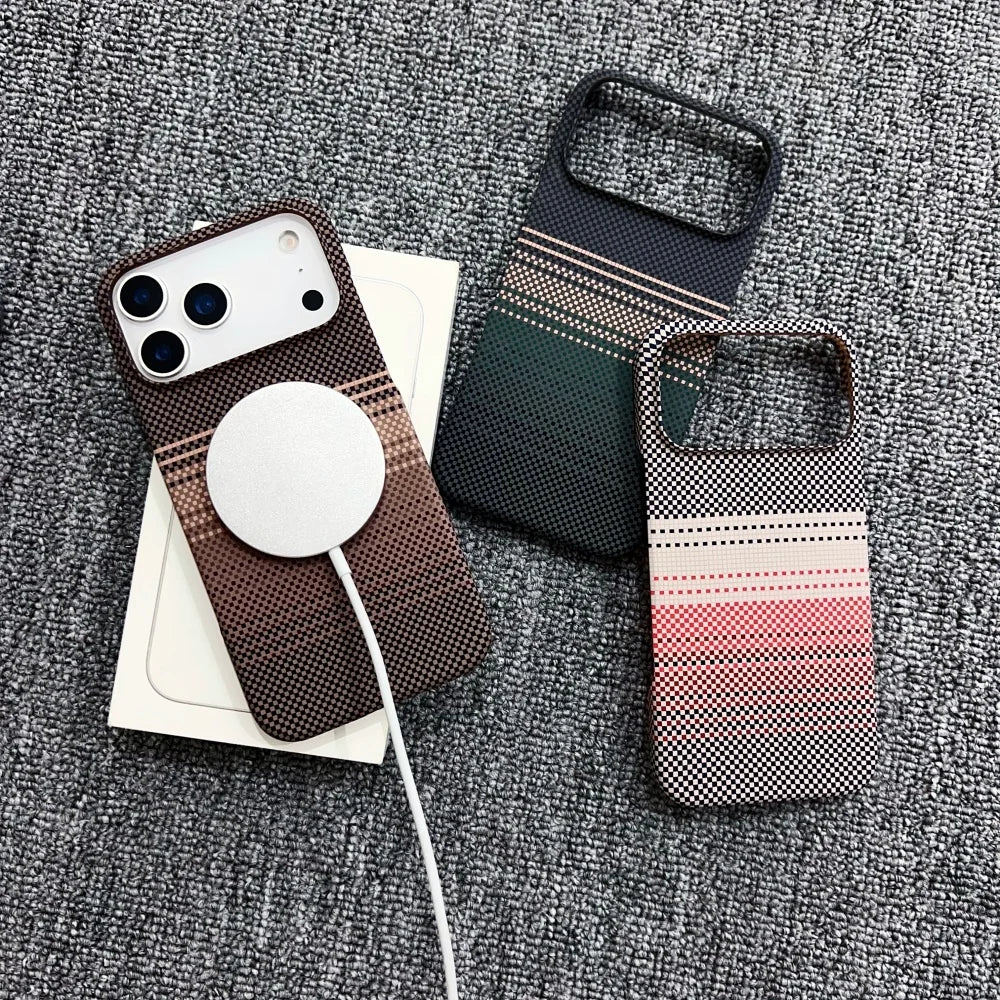 Luxury Slim Carbon Fibre Texture Magnetic Charging Case For iPhone 17 Air 16 Plus 15 14 13 12 Pro Max Half-pack Protect PC Cover