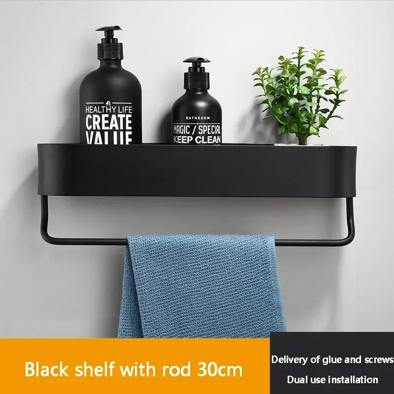 Wall Mounted Bathroom Storage Rack Non Perforated Space Aluminum Toilet Storage Rack Cosmetics Wall Shelves Bathroom Accessories