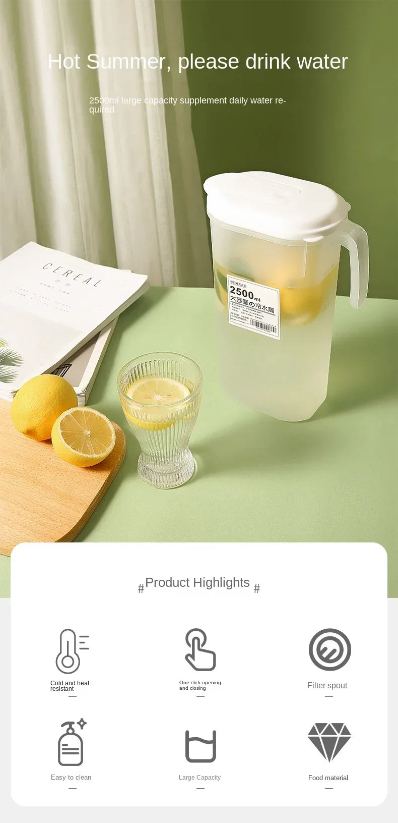Large Capacity Cold Water Pitcher Cold Kettle Iced Beverage Dispenser Refrigerator  Cold Juice Lemonade Drinks Storage Tank