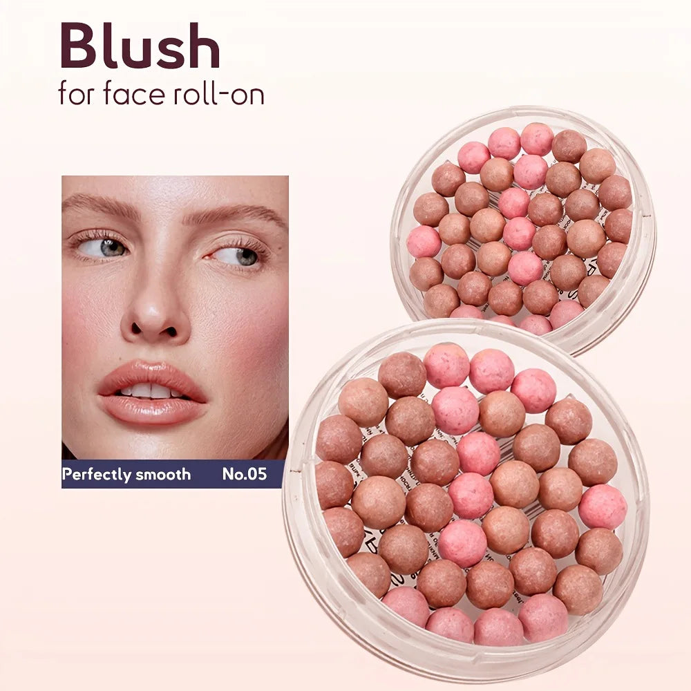 Multi-Tone Powder Blush Pearls with a brush,Water Resistant Natural Finish Face Blush for All Skin Tones,various holiday makeup