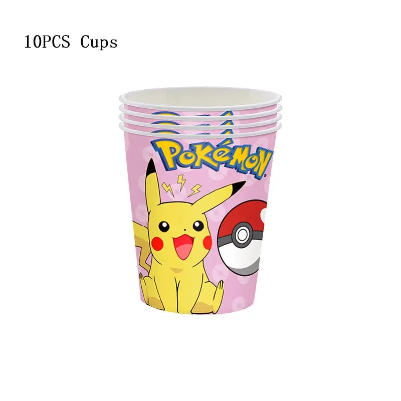 Pokemon Theme Birthday Party Decoration Supplies Cartoon Pokemon Go Tableware Cups Plates Pikachu Balloon For Baby Shower Favors