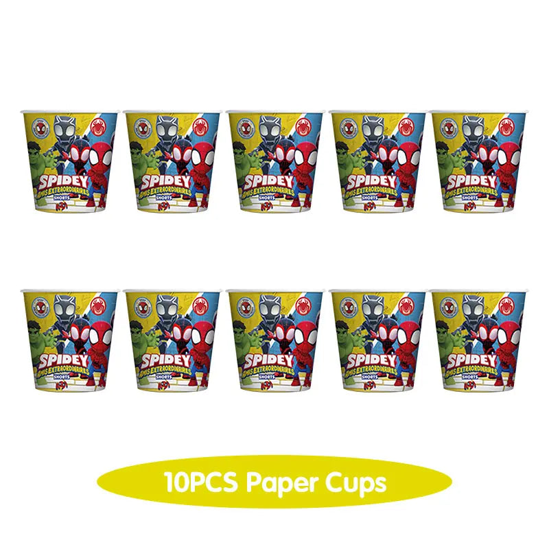 Spidey And His Amazing Friends Birthday Decoration Tableware Supplies Party Paper Cups Plates Tablecloth Banner Balloons For Kid