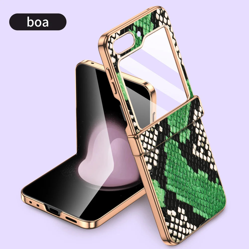 LANGSIDI Brand For samsung Galaxy Z flip 7 FE 6 5 flip7 Luxury Genuine Leather Hinge Protection Case Ultra-Thin Shockproof cover