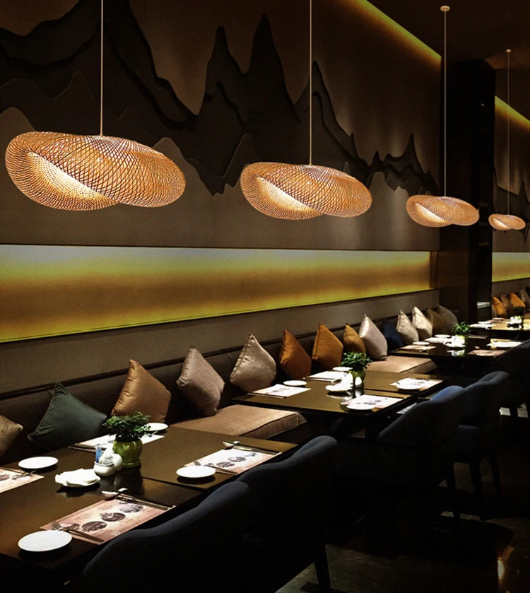 Bamboo Hanging Lamp Pendant Ceiling Light Rattan Wicker Lustre Hand Knit Braiding Suspended Home Dining люстра потол