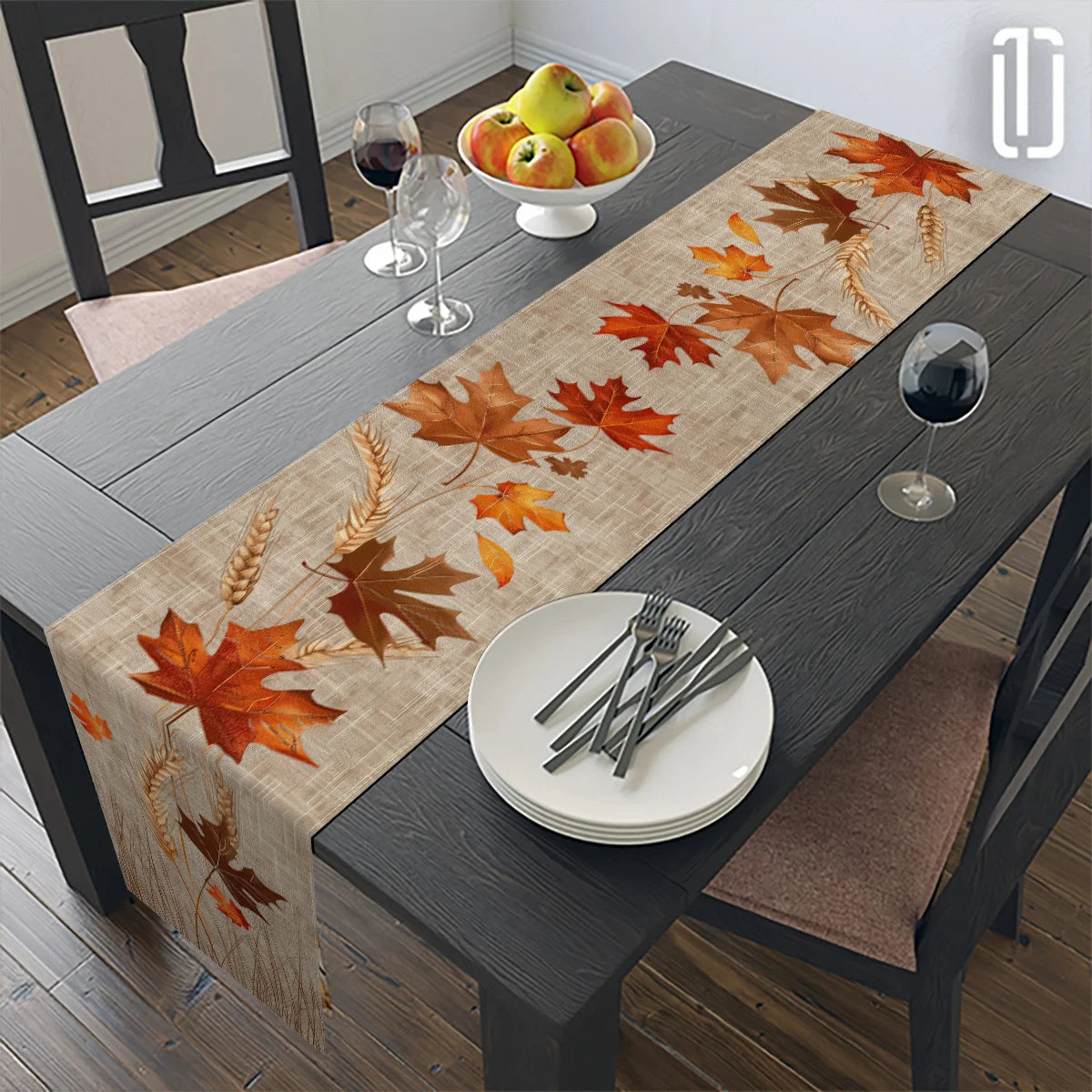 1 Piece of Autumn Pastoral Table Runner, Painted Maple Leaves, Wheat Ears, Stems, Suitable for Restaurants, Home Furnishings, Harvest Parties, Pastoral Style Decoration, Market Display.