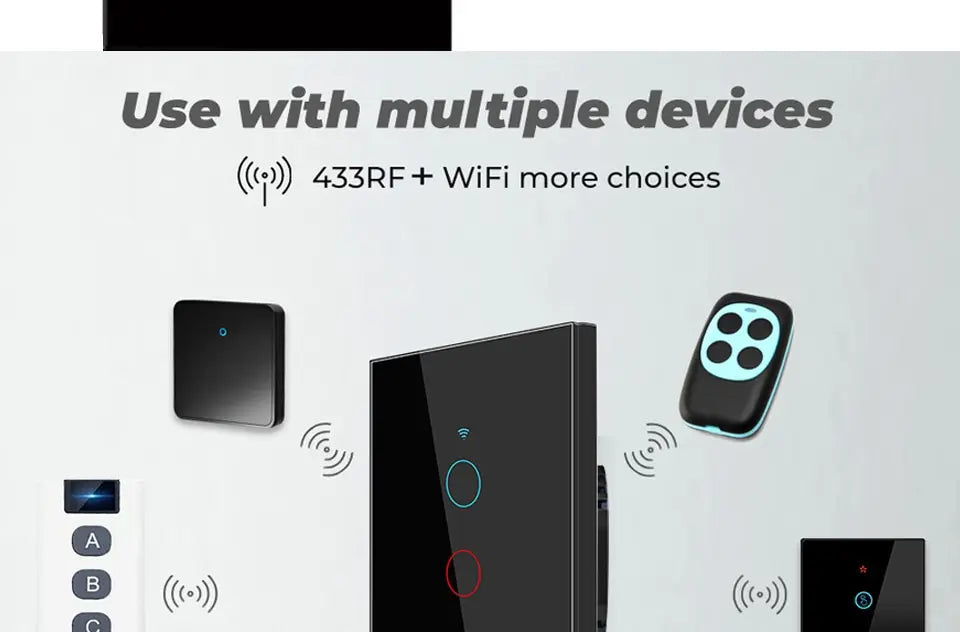 Tuya WiFi Smart Light Switch US Standard Work With Alexa Google Home Wall Touch Switch 110V 220V RF433Mhz Remote 1 2 3 4 Gang