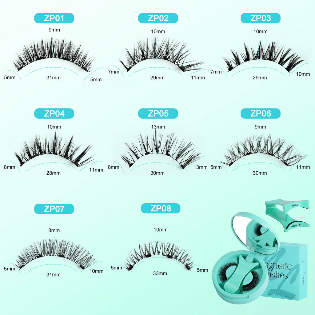 Magnetic Fake Eyelashes Set Reusable 3D Glue-free Waterproof Natural False Eyelashes With Travel-friendly Applicator