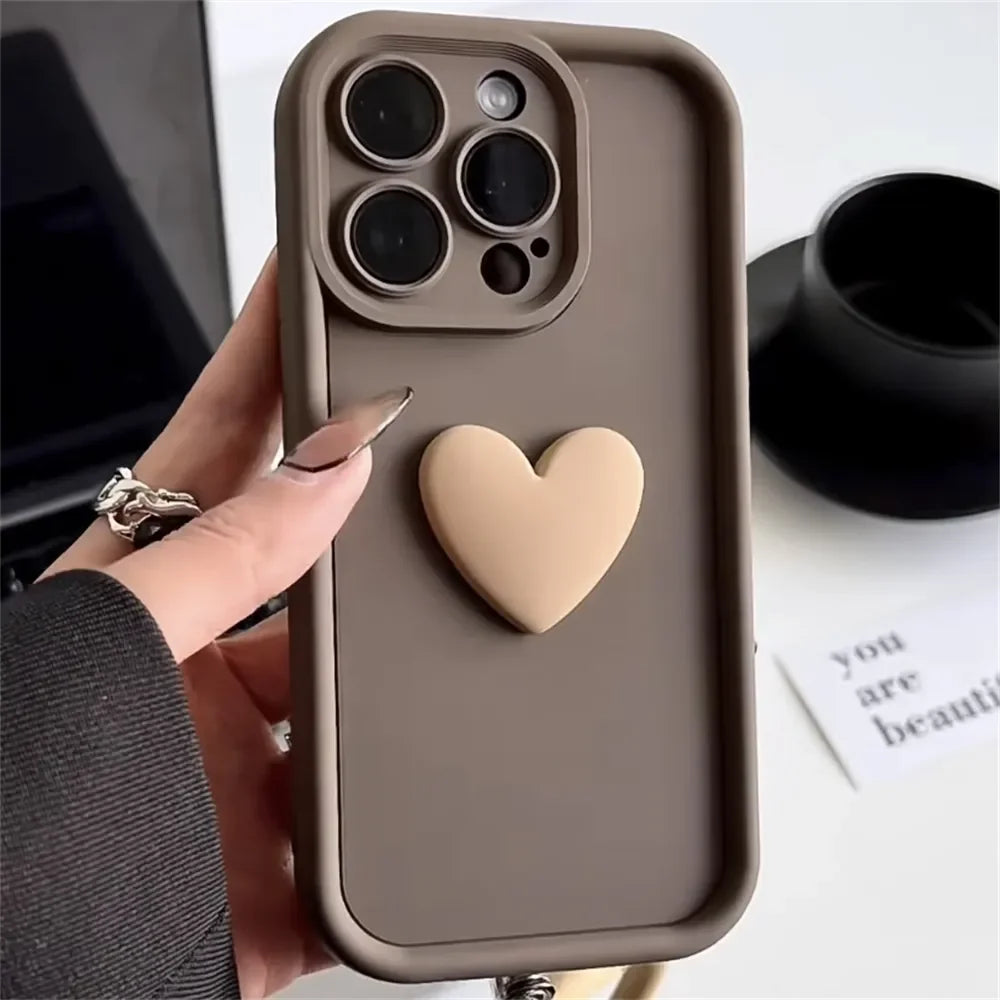 Luxury Cute 3D Love Heart Silicone Phone Case For iPhone 17Air 17 16 15 13 12 11 14 Pro Max X XR XS Shockproof Candy Back Cover