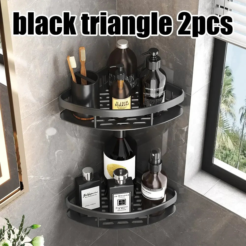 Kitchen wall mounted corner rectangular rack towel rack wall shower shampoo rack drilling-free rack tripod