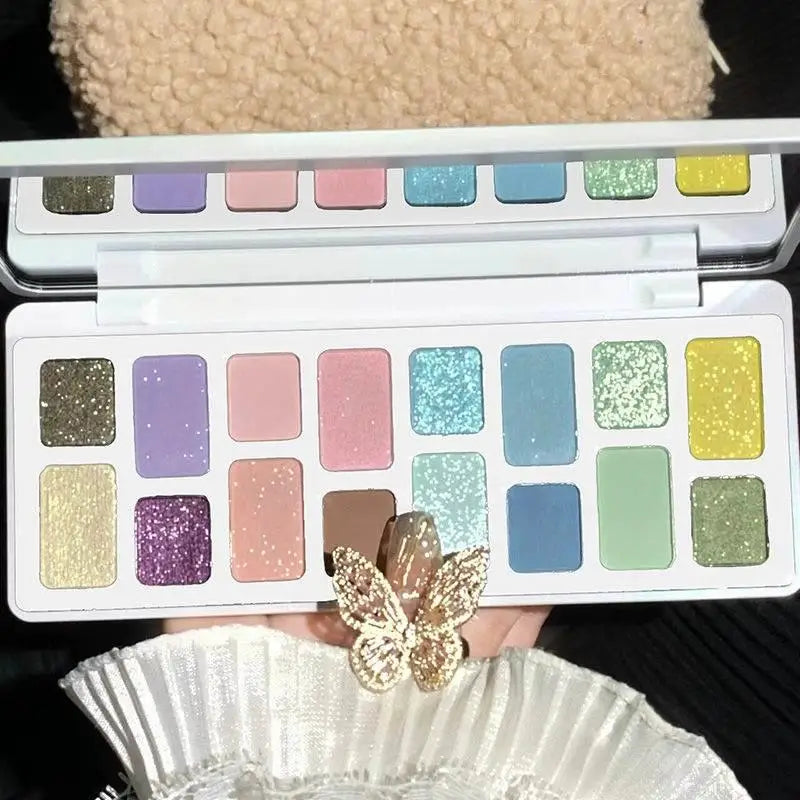 16 Color Green Pearl Eyeshadow Palette Waterproof Long-Lasting Diamond Shimmer Sparkling Crystal Eye Makeup for Cosplay CO:02