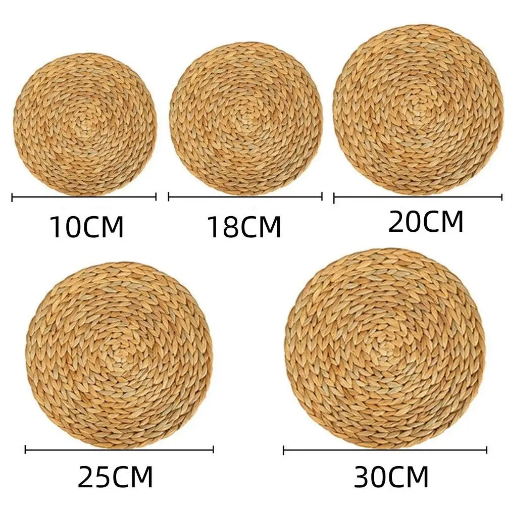Natual Straw Weave Rattan Round Placemats Cups Mat Dining Table Home Decor
