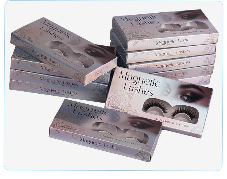 Hot 2 Pair Magnetic Eyelashes Handmade Fluffy Faux Mink Lashes Reusable Natural False Eyelashes and Magnetic Tweezers Set Makeup