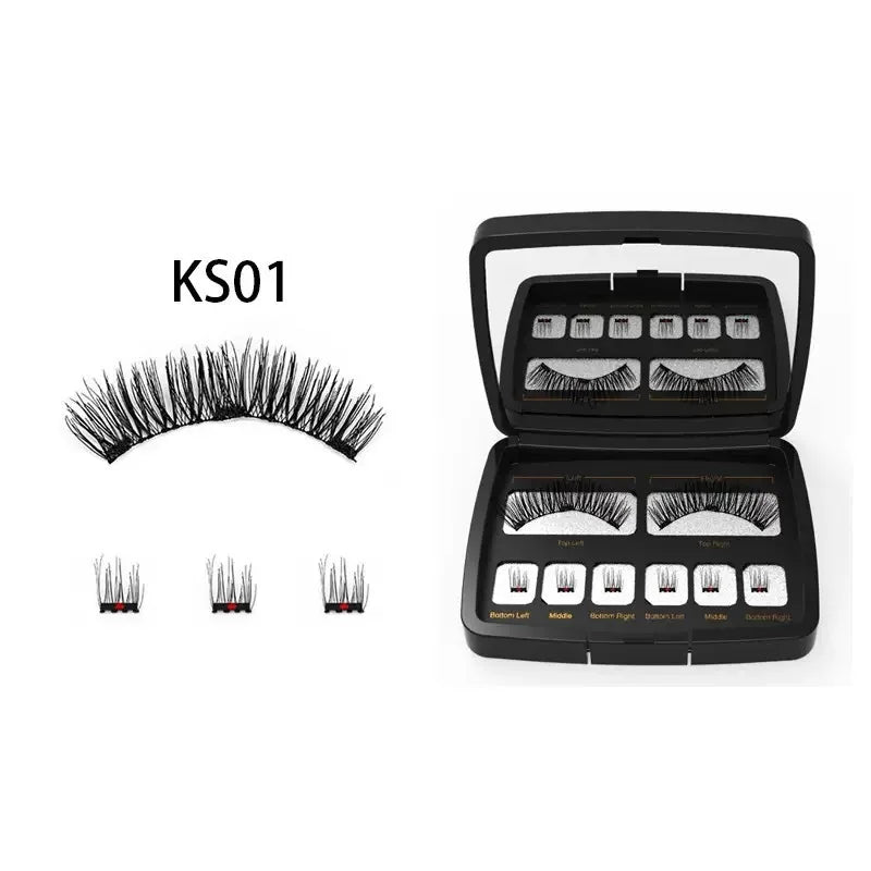 3D Magnetic Eyelashes Natural Soft Reusable Easy To Wear Eyelash Extension Beauty Makeup Tool faux mink false eyelashes & mirror