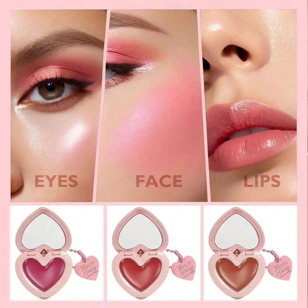 Waterproof Heart Shaped Cream Blush Long Lasting Silky Smooth Mirror Finish Lip Cheek Contour Brighten Tipsy Makeup